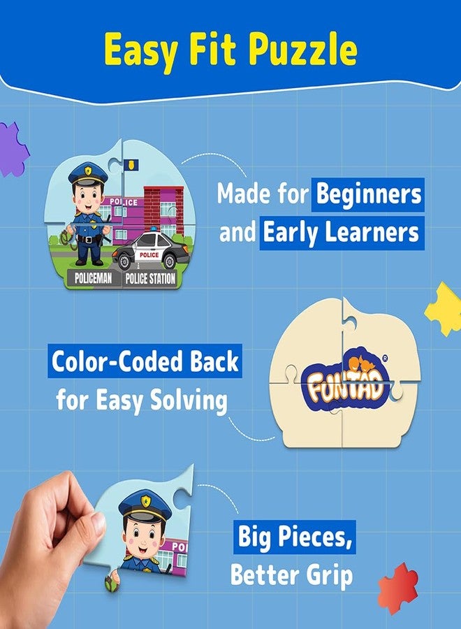 Funtad Kids Puzzleup Learn Professions,10-In-1 Entry Level Puzzle,45 Big Size Jigsaw Pieces,Montessori Educational Toy To Improve Memory & Unlock New Words,Gift For Boys & Girls Age 3,4 & 5 Yrs - Image 4